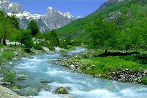 4k Mountain River flowing in Albania theth. Relaxing River, White Noise, Nature Sounds for Sleeping.