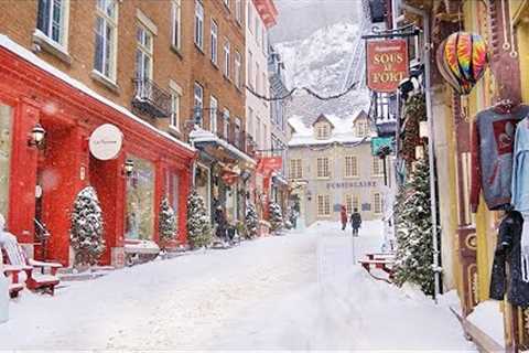 Snowy Fairy Tale Village Winter Wonderland in Old Quebec City Petit Champlain Snowfall Canada travel