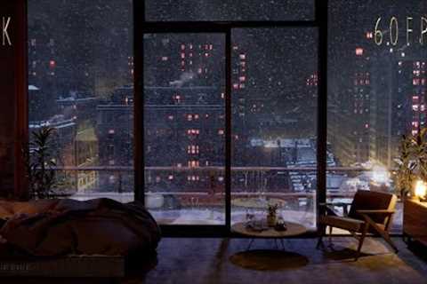(Night Version For Sleeping) NYC Heavy Snowfall In A Cozy Apartment | 4K |  60FPS