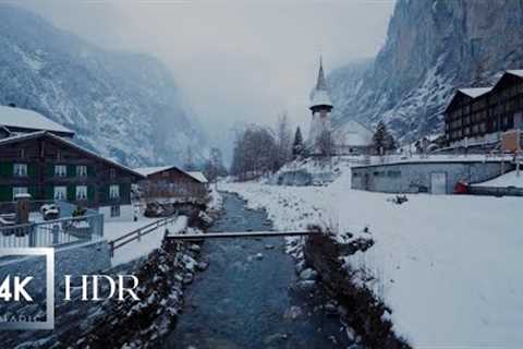 Lauterbrunnen, Switzerland 🇨🇭❄️ Winter, Walking Tour in the Snow, HDR