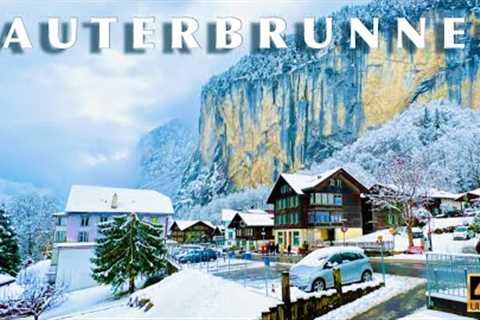 LAUTERBRUNNEN Valley , Switzerland 4K _ Walking tour while snow falling | Swiss Village