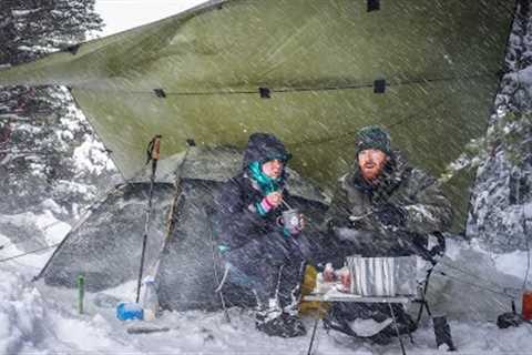 Winter Storm Camping with my Wife - Blizzard Survival - HEAVY SNOW