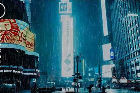 NYC Night Flash Flood Warning - Times Square, New York 4K