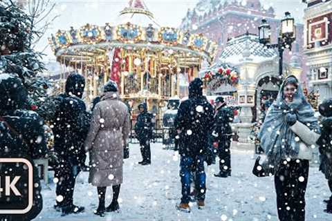 【4K】Snowstorm in Moscow and Christmas Markets | Winter in Moscow, Russia