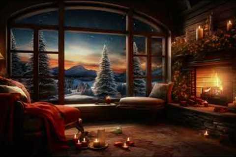 Crackling Fireplace & Snowy Mountain Christmas Ambiance in 4K | Relaxing Holiday Sounds