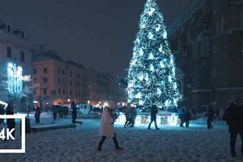 Snowy Scenic Walk in Krakow, Poland, Old Town Christmas Market 4K ❄️