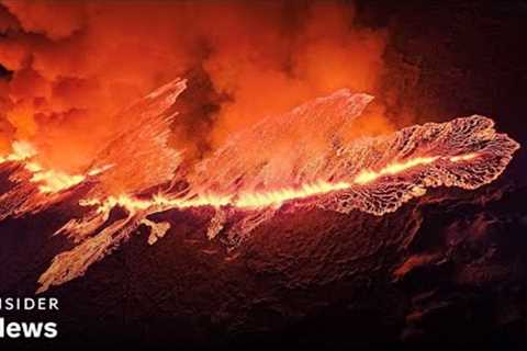 Iceland Volcano Erupts, Creating Miles-Long Fissure In Earth''s Surface | Insider News