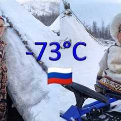 Primitive Life of Nomads of Arctic. Survival in Far North. Russia. Tundra Nenets - 73°C
